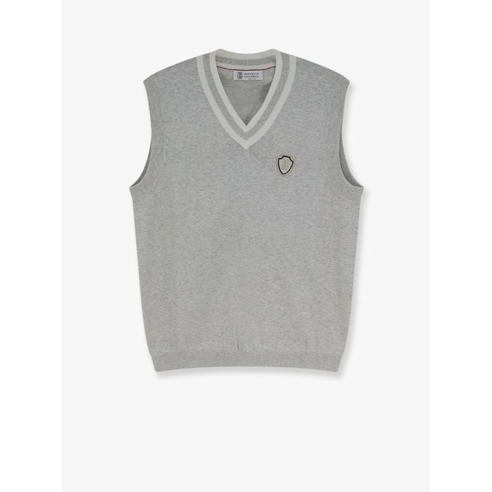 Brunello Cucinelli Men Brunello Cucinelli Men Cotton Vest With Front Logo Patch